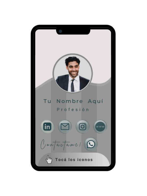 Telefono movil con imagen de tarjeta virtual gris rayas